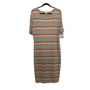 NWT LuLaroe Julia dress women’s size 2XL 2X beige stripes bodycon preppy classic